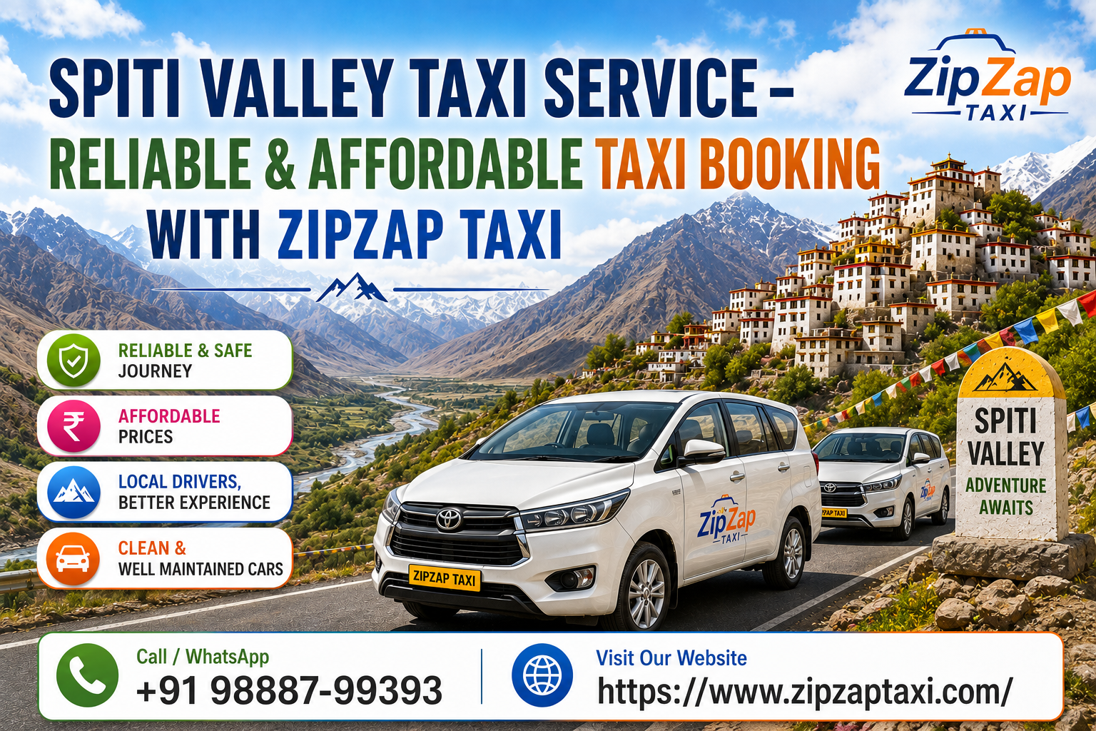 Spiti Valley Taxi Service – Reliable & Affordable Taxi Booking with ZipZap Taxi